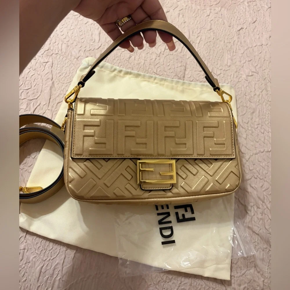 Fashion Gold Mono Quilted Medium Baguette Shoulder Bag - Picture 3 of 16